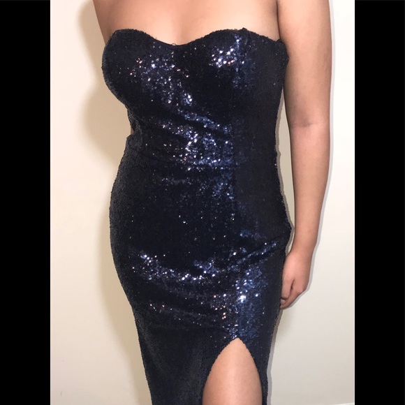 Blue Sequins Long Formal Dress - Picture 5 of 8